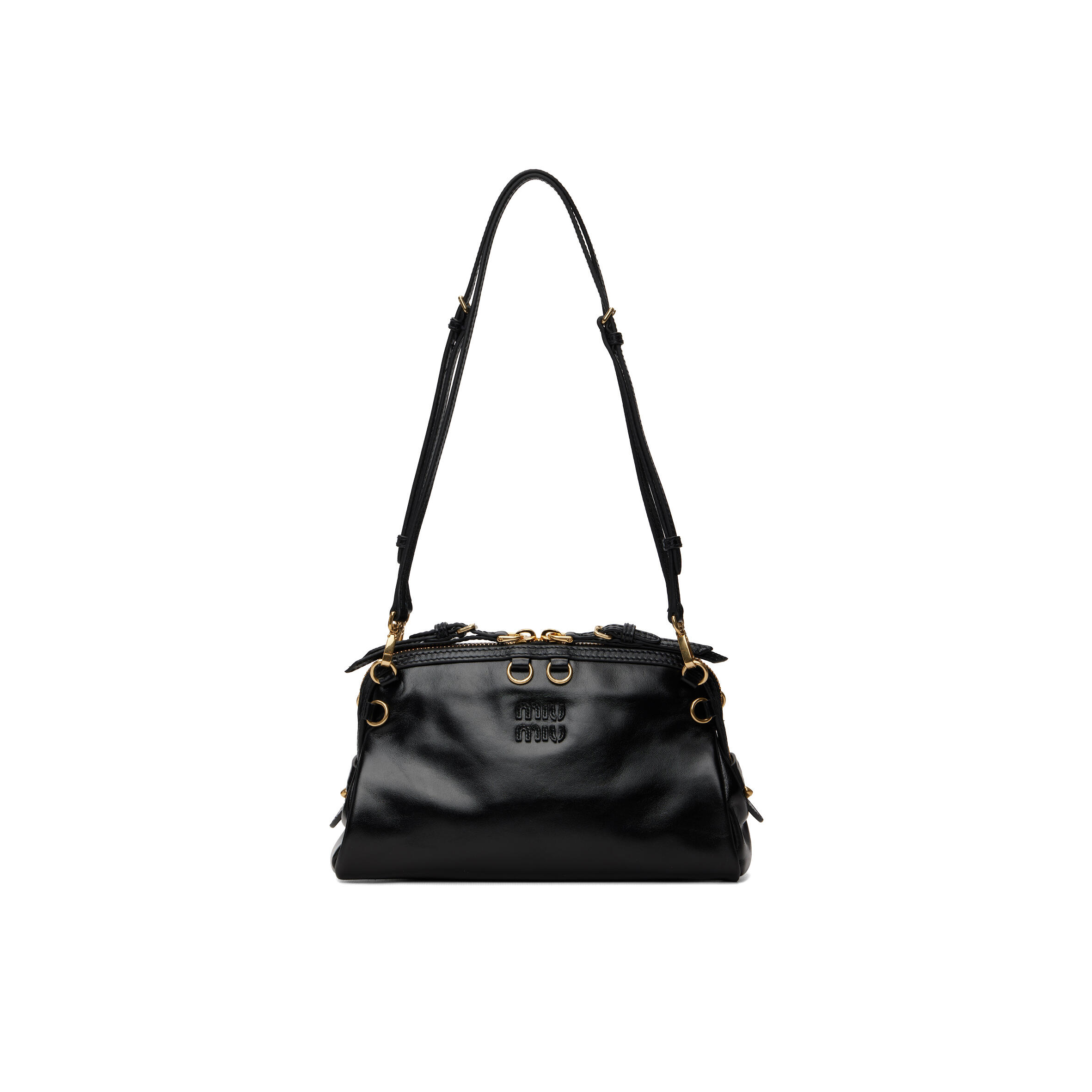 MIU MIU BLACK SOFTY SHINE BAG  5BF131 (24*14*8.5cm)